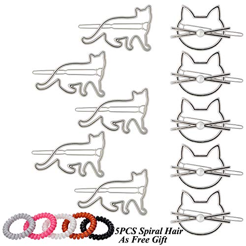 LuzGod 10PCS Cute Cat Hair Clips Pins Spins DIY Any Hair Style for Girls Women, Silver