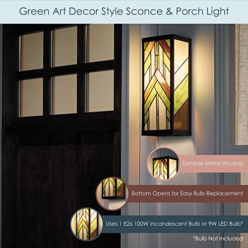 River Of Goods Art Deco Stained Glass Outdoor Light Fixture - 16.25" H - Decorative Porch Light - Green #TOP3