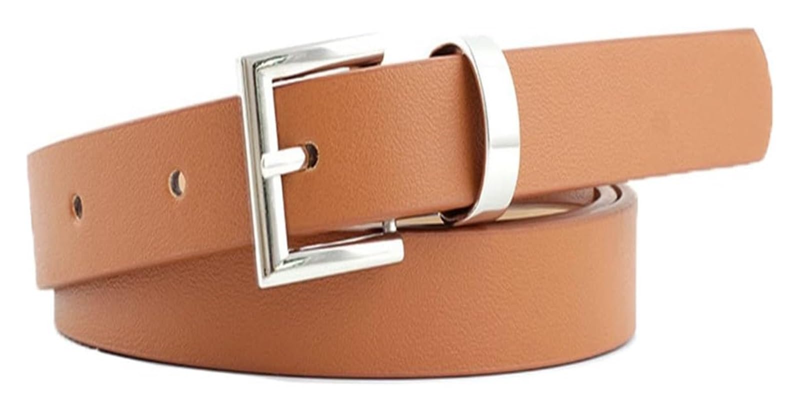 dfEDRd Ladies Waist Belt, 105cm Women Thin Minimalist Style Pure Color Leather Waist Belt Vintage Pin Buckle Dress Waistband(Light Tan)