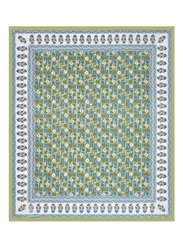 Image of Cotton Bedsheet, Printed Bedsheet for Double Bed with 2 Pillow Covers, Eco-Friendly Bedsheet for Bedroom, Guestroom & Living Room, Size - 90 * 108 (Leaf Green & Blue)
