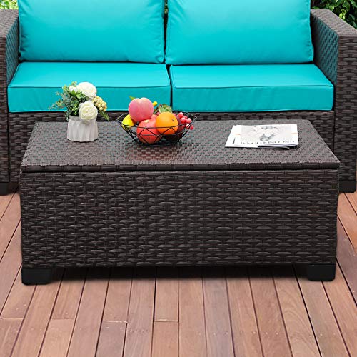 Rattaner Outdoor Storage Table Wicker Patio Coffee Table All-Weather Wicker Side Table With Waterproof Cover thumb #4