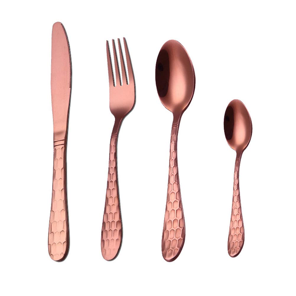 Besteck-Sets Edelstahl-Bienenstock-Muster 16-teiliges Set Gabeln Löffel Titanbeschichtung Besteck-Set Geschirr Geschirr, Regenbogen (Rosegold)