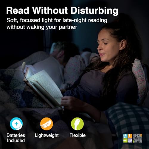 Image of Gifts for Readers & Writers Book Light, Clip On Reading Light for Bed, 2in1 Flexilight & Bookmark, Small & Lightweight with a Soft Glow, 2 Batteries Included, Blue