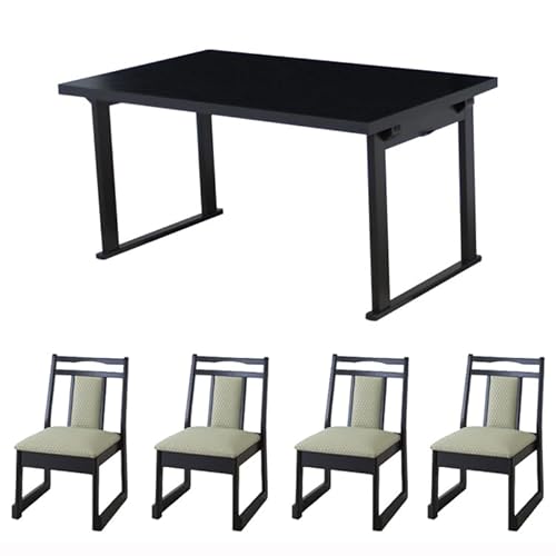 【ファブリックグリーン】幅120 4人掛けテーブル+座面高35cm持ち手有りチェア×4 【WT-12075+B-50】和泉 和室用テーブルセット