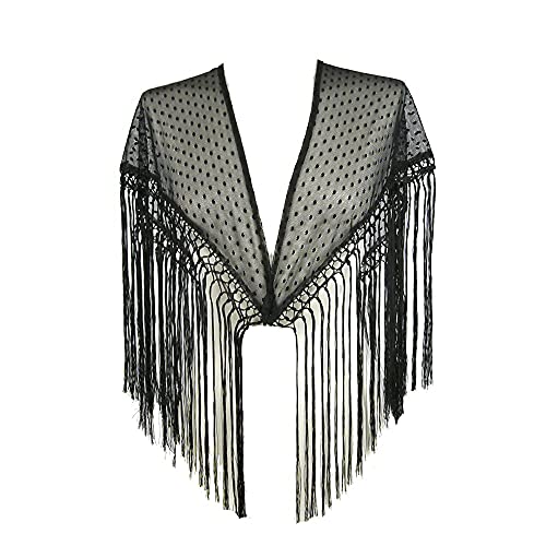 CARMEN MODA MANTONCILLO FLAMENCA DE PLUMETI PARA MUJER (NEGRO)