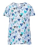 24|7 Comfort Scrubs Women's 24/7 Comfort V-Neck Scrub Top with Pockets, Key to Heart Blue, Medium