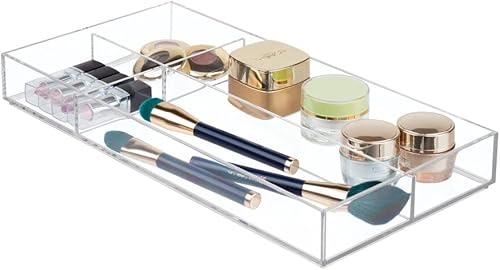 Miniatura 6 de mDesign Bandeja organizadora de maquillaje dividida de plástico para cajón de baño, tocador, almacenamiento de encimera, organización de cosméticos