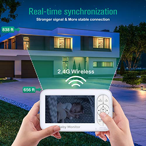 Video Baby Monitor, OMORC 5\" 720P HD Display Baby Monitor with Camera and Audio, IPS Screen, 1000ft Range, Two-Way Audio, Night Vision and Temperature Monitor, Baby Camera with Optical Lens - Thumbnail 3