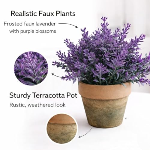 Image of Garden Art Artificial Lavender Plant in Rustic Pot - Realistic Faux Lavender Flowers for Home Decor, Office Desk, Tabletop, Farmhouse & Modern Decoration (P-093Pink)