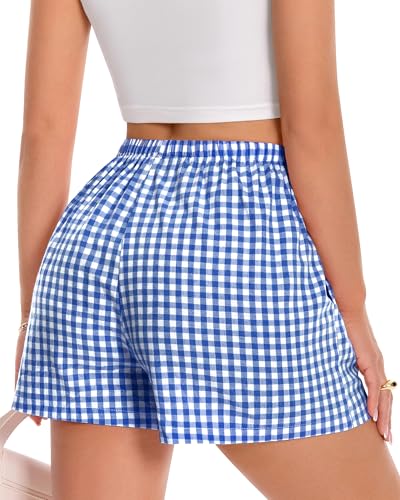 Image of Women Boxer Shorts Gingham Drawstring Pajama Bottom Plaid Pants with Pocket