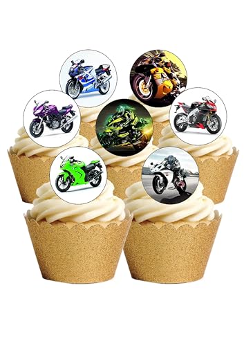Pré-découpée Pour Moto de 24 décorations en Papier Comestible à l'effigie de 4 décorations de gâteaâ€¦ – Vignette