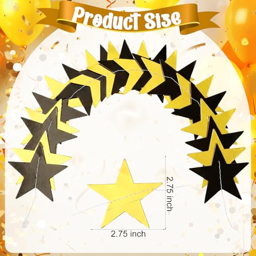 Image of Spakon 65 Feet Glitter Star Paper Garland Banner Hanging Decoration Star Streamers Double Side 2026 Graduation Decorations for Wedding Birthday Festival New Year Party Decoration(Gold Black)