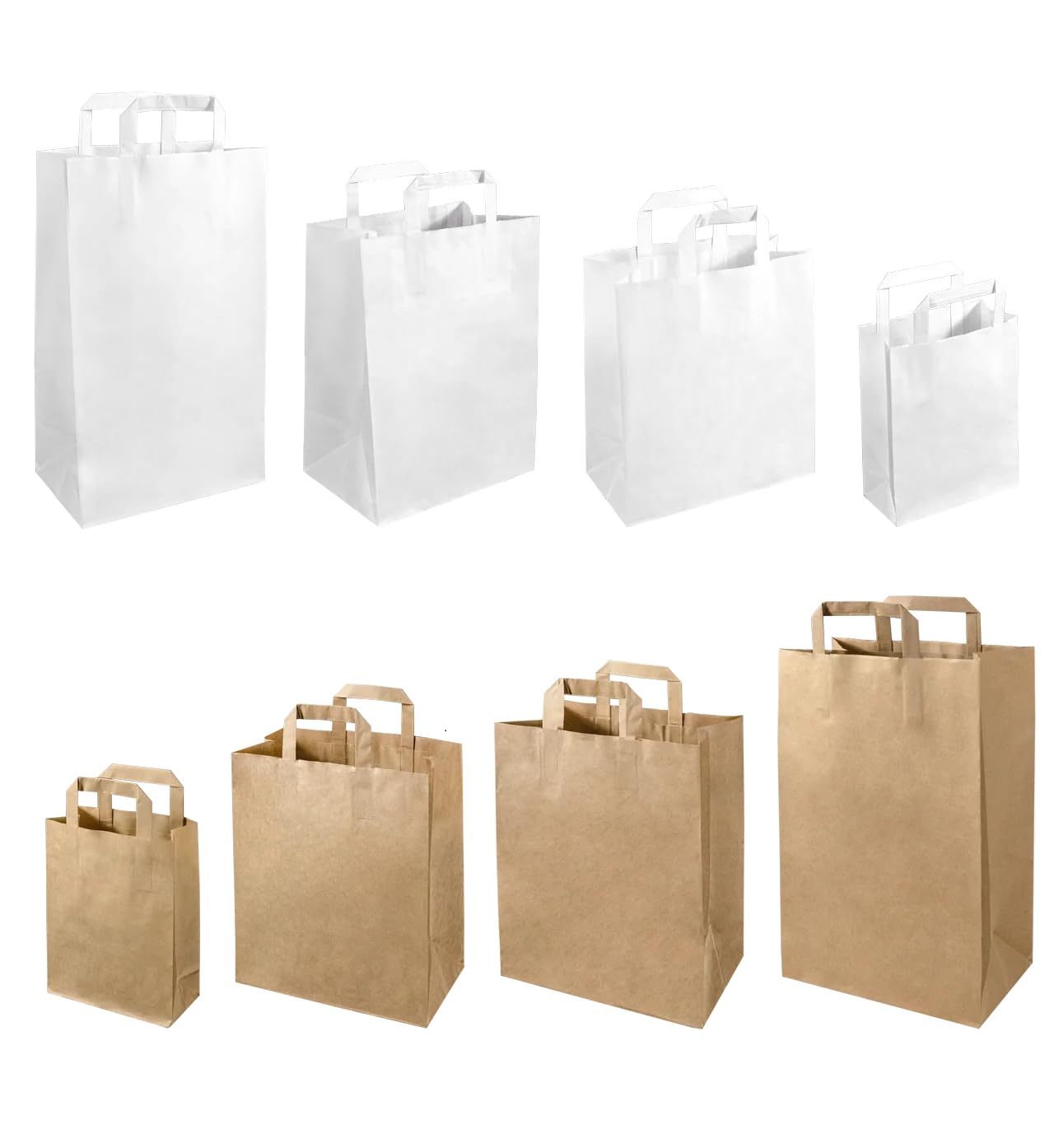 KRAFT PAPER BROWN SOS FOOD CARRIER BAGS WITH HANDLES PARTY TAKEAWAY ETC SMALL MEDIUM LARGE BROWN WHITE COMPOSTABLE (Medium 8.5" x 10" x 4.3", White, 25)