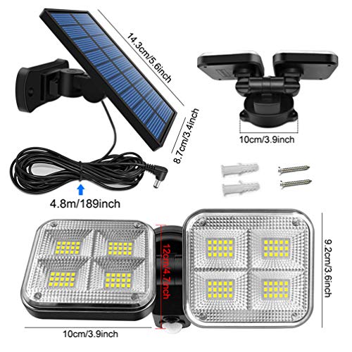 OSALADI Luzes solares para ambientes externos LED com sensor de movimento solar 2 cabeças de seguran