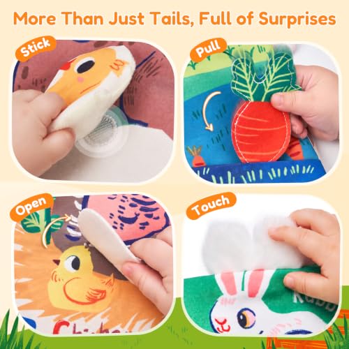Image of JoyCat Baby Books 0-12 Months, Farm Tail Tummy Time Sensory Cloth Book