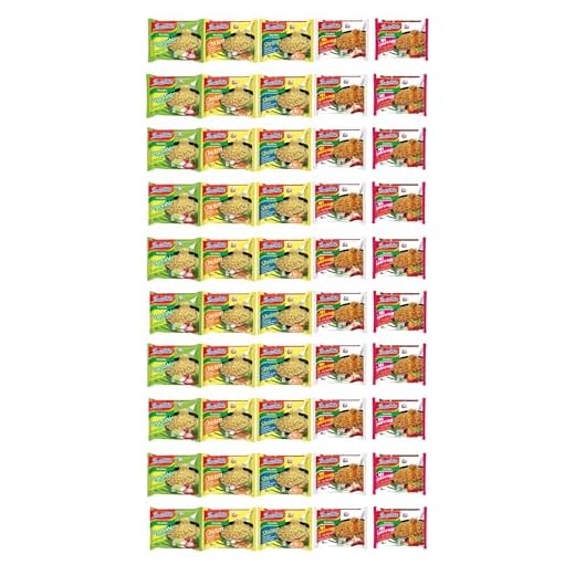 INDOMIE, Instant Nudeln Box, 5 verschiedene Sorten von Indomie Mi Goreng Pedas, Shrimps, Huhn, Gemüse Geschmack (50er Pack)