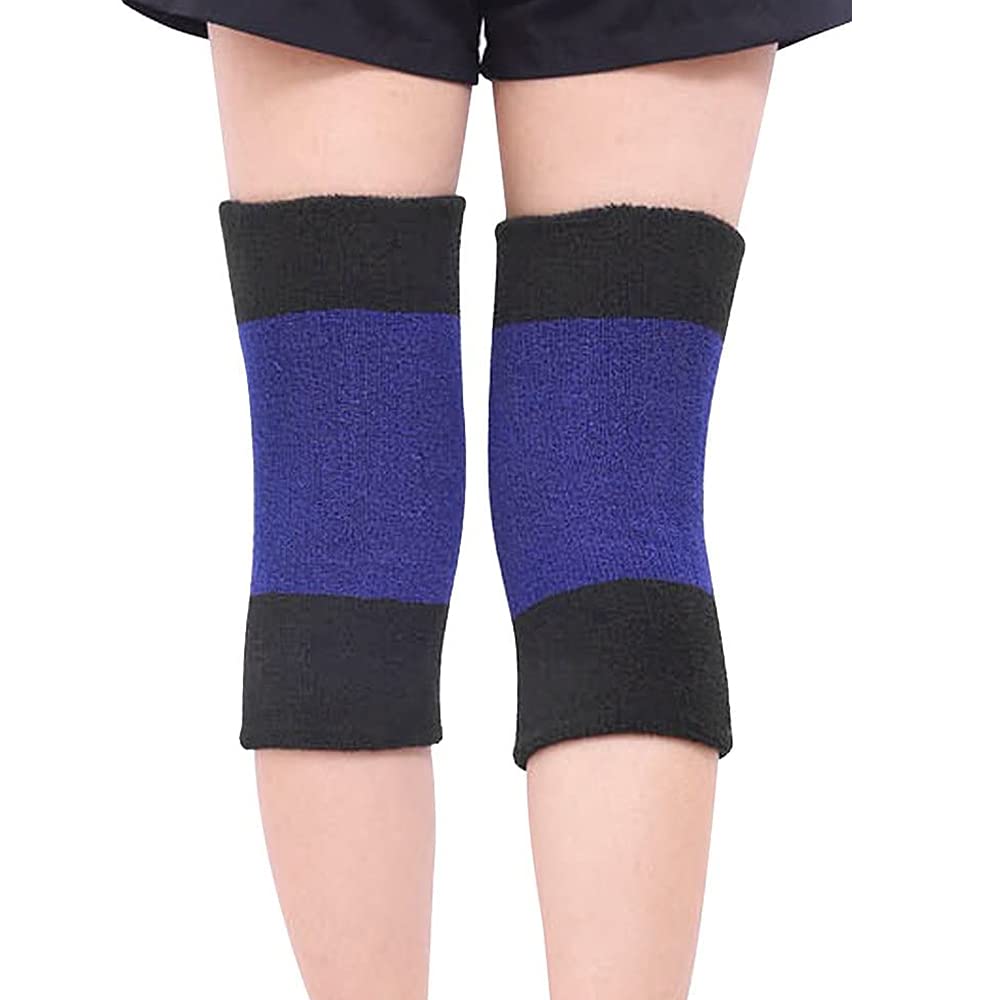 1 paires de genouillères unisexes pour l'hiver - Épais et élastique - Protection de sport pour homme et femme - Pour le cyclisme, la course à pied, la danse (bleu + noir)