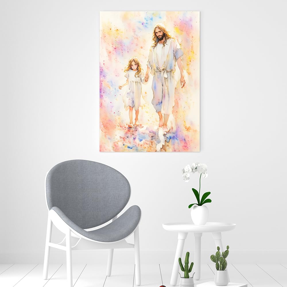 Gesù Corona Addormentata Tela Arte Murale Gesù Cristo Acquerello Stampa su Tela Gesù Ritratto Arte Poster Pittura Gesù Immagini per Sala da Pranzo Soggiorno Cucina (20 x 30 cm, Senza Cornice