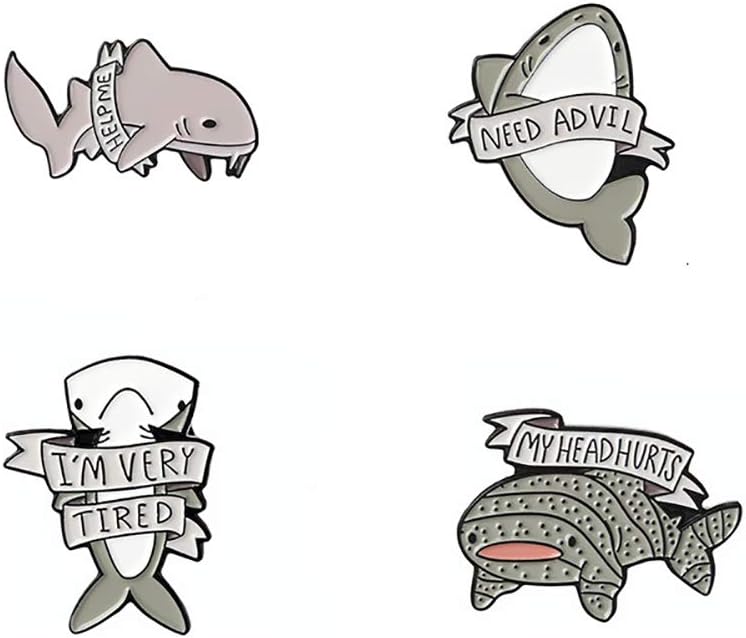 Home-Organizer Tech 4 Pcs Cute Cartoon Enamel Pin Set Punk Brooches Lapel Pins for Costume Decoration Women Girls Children Clothing Bag Decor, Sharks Enamel Pins