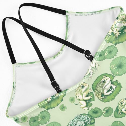 senya Girls Swimsuits One-Piece Swimwear Tie Bathing Suit Beach Summer Round Neck 5-6T Lotus Leaf Frog Pattern4