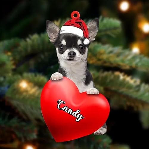 Adornos de Navidad personalizados para perros, nombre personalizado, adorno negro de Chihuahua, adornos acrílicos, regalos de Navidad, amante de los