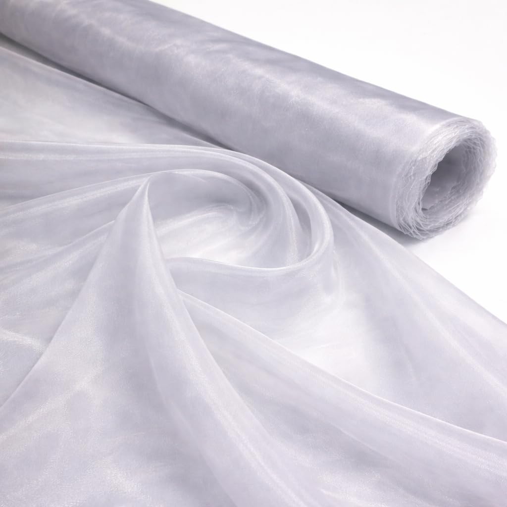 Midland Textiles Silver 1 Meter Pack Plain Sheer Lightweight Organza Voile Drape Curtain, Wedding, Chair Sash Fabric 150cm Wide