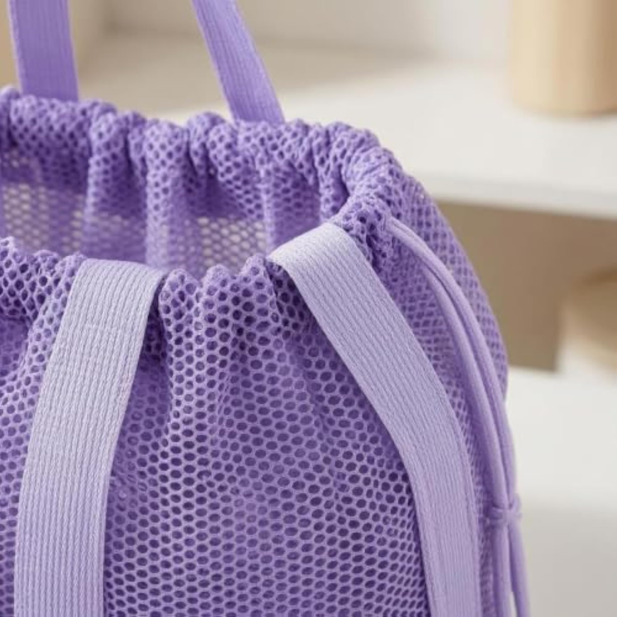 Mesh Drawstring Tote Bag with Reinforced Base