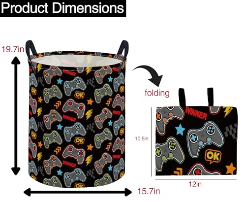 Image of ESSME Kids Laundry Basket,Game Hamper Collapsible Canvas Waterproof Storage Bin for Boys, Cute Hamper,Gift Baskets(Game)