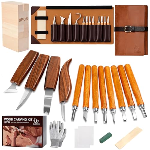 IMYMEE Deluxe Wood Carving Kit with Leather Case,Wood Carving Tools