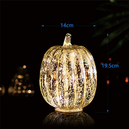 Image of Mercury Glass Pumpkin Light with Timer for Halloween Pumpkin Decorations Fall and Thanksgiving Decor, Sliver,7.5 inches