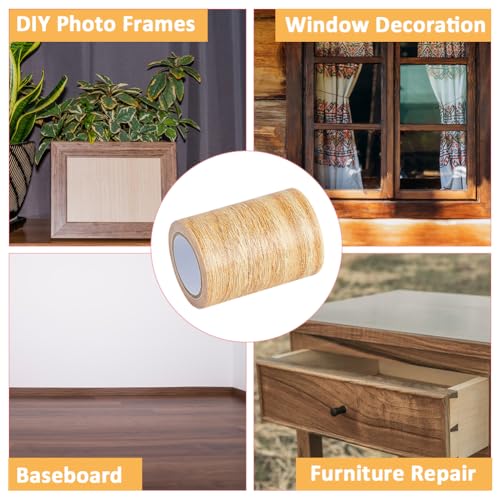 Image of 5 Yards Wood Grain Repair Tapes Wood Colored Stickers Self Adhesive Wood Grain Repair Patch Durable Multi-Use Adhesive Patch Gold Upholstery Wood Duct Tape for Doors Floor Furniture