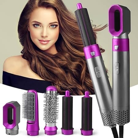 5-in-1 Hair Dryer Brush: Multifunctional with Detachable Brush Heads for STRAIGHTER, Curling, Drying, and Combing