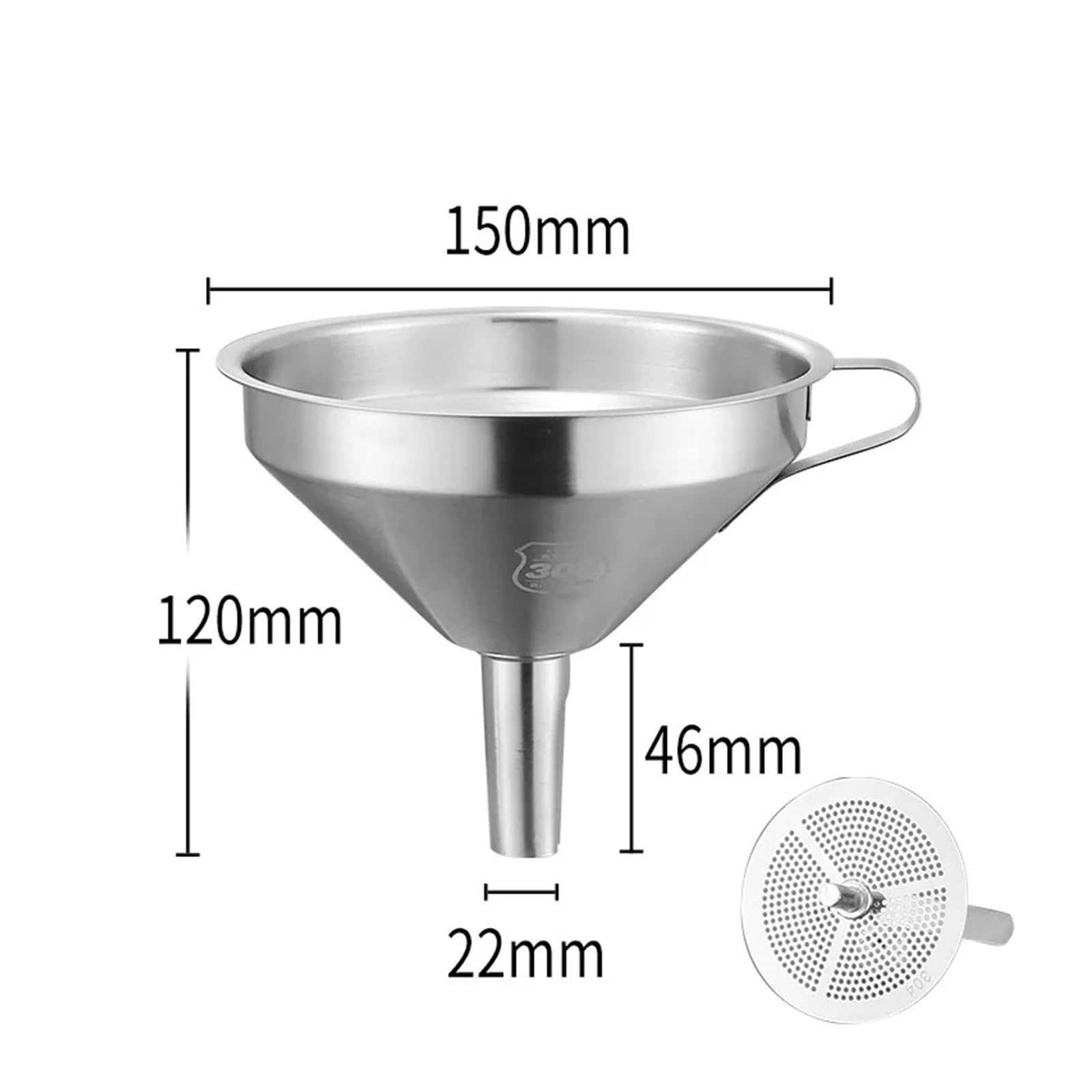 Embudo de Acero Inoxidable for Cocina, Embudo de Metal líquido con Filtro Desmontable, Embudo de Boca Ancha for enlatar Herramientas de Cocina(L)