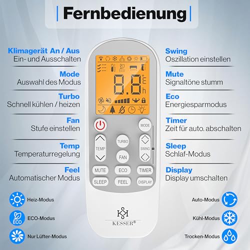 KESSER® Split Unit Airconditioner Set met WiFi en App-Functie | Airco 9000 BTU/h inclusief Montagemateriaal | koelen en verwarmen Airconditioning met afstandsbediening, LCD-display en Timer, Wit