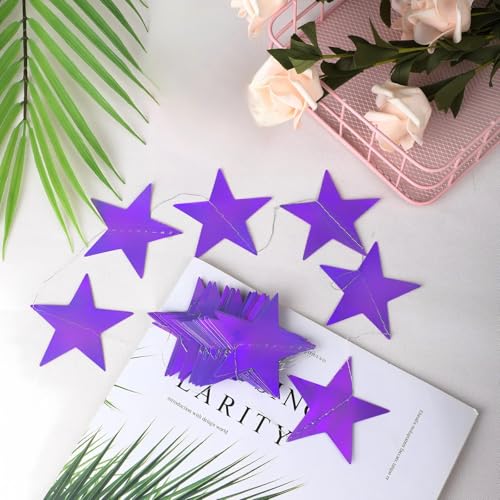 Image of Patelai Glitter Star Garland Banner 2026 Party Decor 130 Feet Star Hanging Streamers Twinkle Backdrop for Classroom Birthday Graduation Wedding Supplies(Holographic Purple)