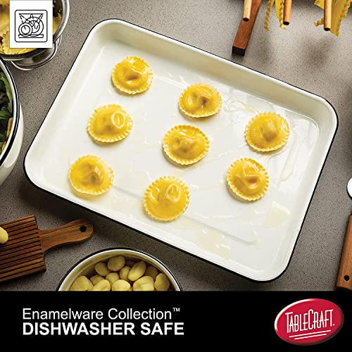 Tablecraft Enamelware Collection Black Rim Solid White Enamel Baking Cookie Sheet Jelly Roll Pan, Home Kitchen & Restaurant, Porcelain Over Steel, Classic, Vintage, Retro Style, 16x11.5x1.5, Set of 6 - Image 6