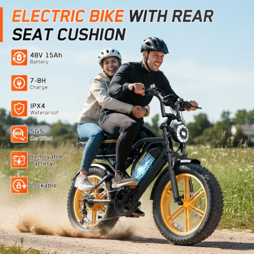 Image of Electric Bike for Adults, Peak 1500W Motor Retro E Bike, Range 65 /120Miles, 48V 15Ah Removable Battery, 20 inchx4 inch Fat Tires, Full Suspension, APP Control, Off-Road Ebike for City Commuting