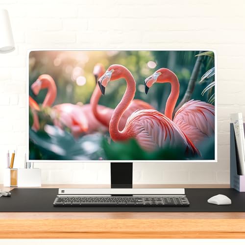 Image of Pink Tropical Flamingo Waterproof Television Covers 40,41,42,43 Inch Green Plants Anti-Static Dust-Proof TV Dust Cover Protective Sleeve Compatible with Television LED LCD OLED TVs