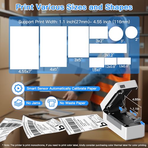HIROBOT 2024 Newest Thermal Label Printer | 203 DPI Barcode Label Printer | 4×6" Shipping Label Printer | 152mm/s High Speed Print | Compatible... - Image 4