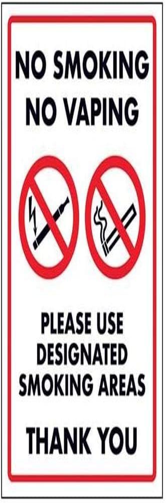 V Safety No Smoking No Vaping/Please Use Designated Smoking Area Sign - 150mm x 200mm - Self Adhesive