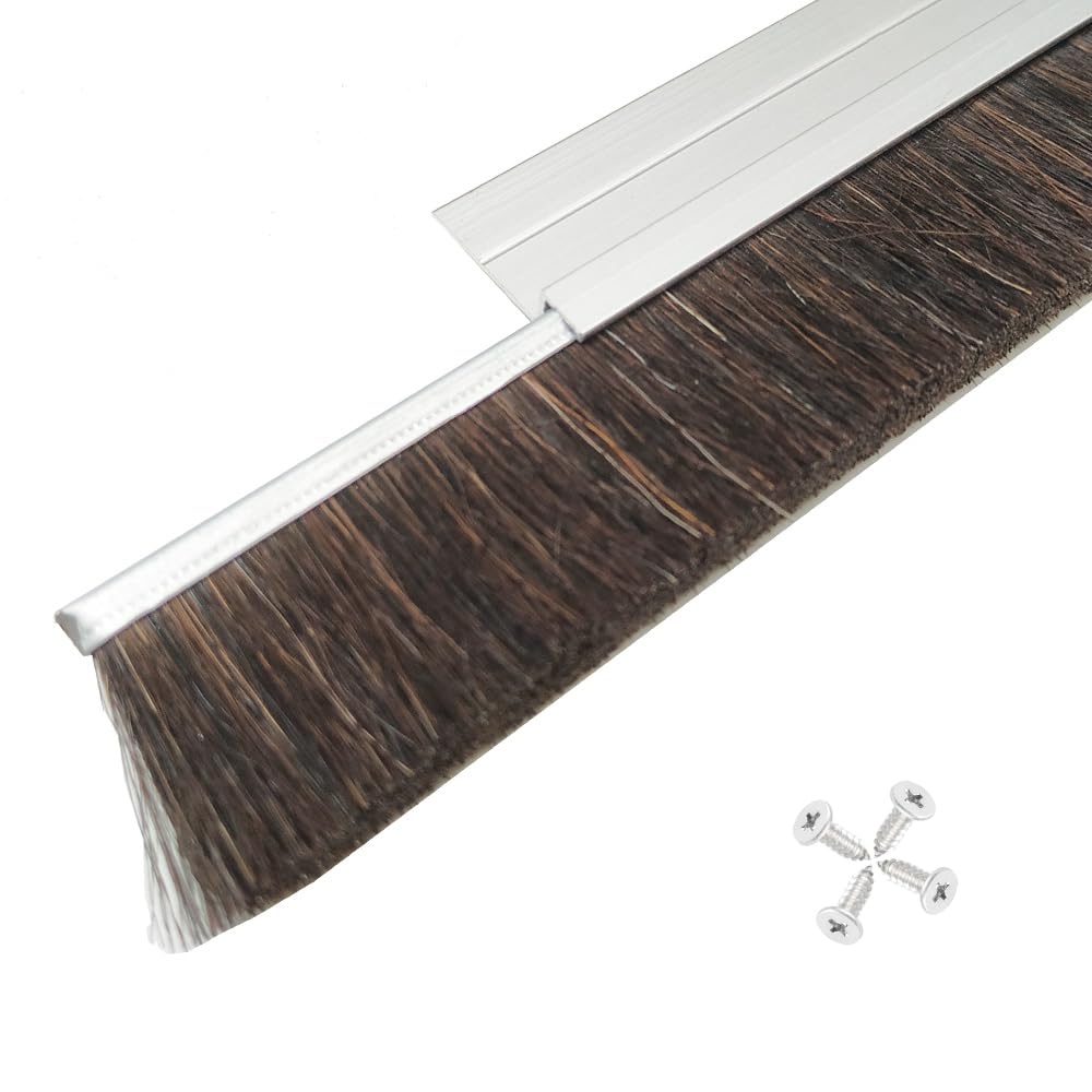 Retsun 3 Sets Horsehair 2.16 x39.37 Inches Brush Door Sweep Door Brush Seal Roll Up Door Garage Door Sweeps Suitable for Various Floors Easy Mounting