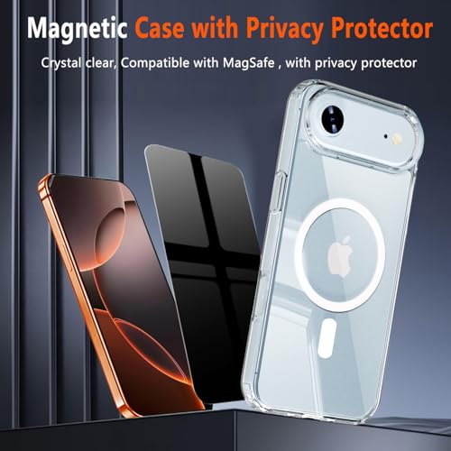 Image of Magnetic for iPhone 17 Air Case with Privacy Screen Protector,iPhone Air [Non-Yellowing] Shockproof Clear Phone Case Compatible with MagSafe Women Girls for 17 air,Transparent