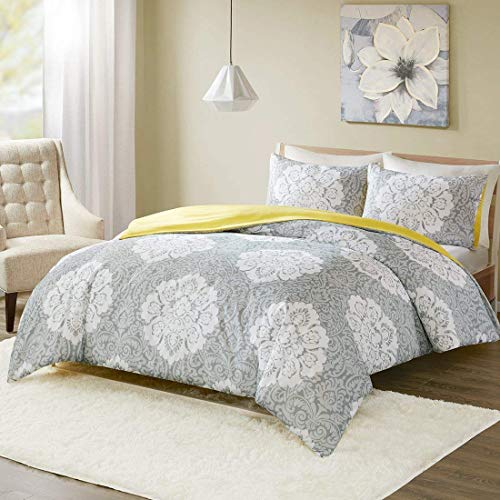 SCM Bettwäsche Set Mikrofaser Blumen Ornament Tanya, 200 x 200 cm, grau gelb