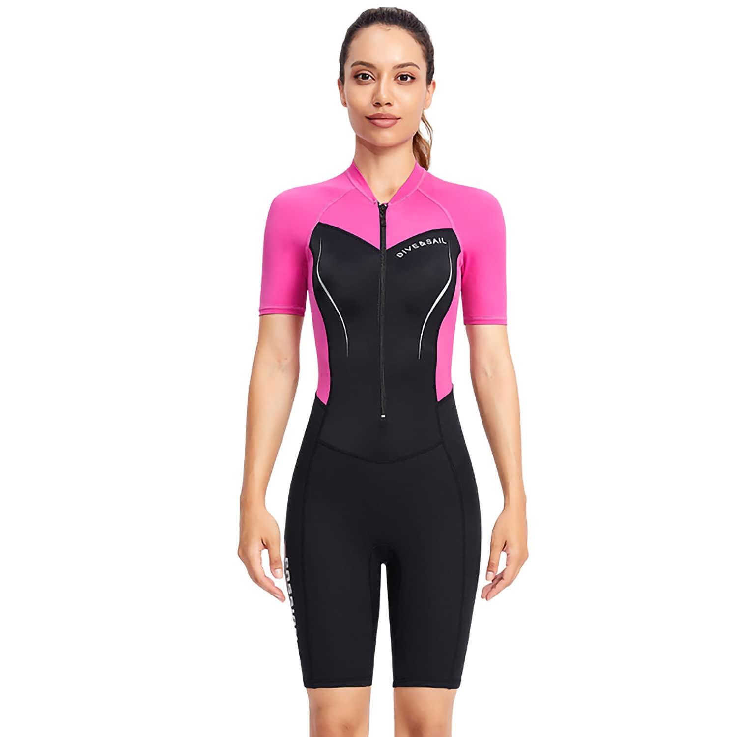 OttoBen Traje de neopreno para hombre y mujer, fino, 1,5 mm, manga corta, estampado, snorkeling, natación, surf, verano, protección solar, parte superior de nailon térmico, pantalones cortos de buceo.