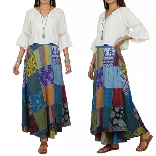 Image of Agan Boho Maxi Wrap Skirt for Women, Tie Dye Cotton Long Flowy Summer Skirt