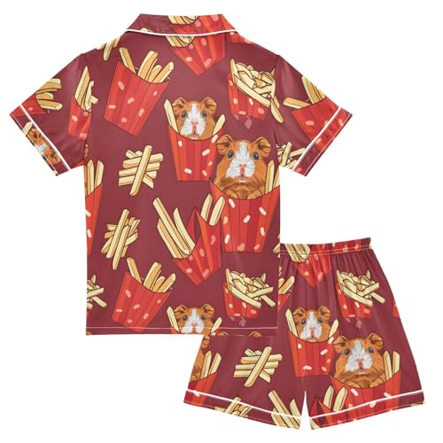 ALAZA Guinea Pig French Fries Satin Pajamas Set Short Sleeve Button Down Sleepwear Summer Pjs 2 Piece2