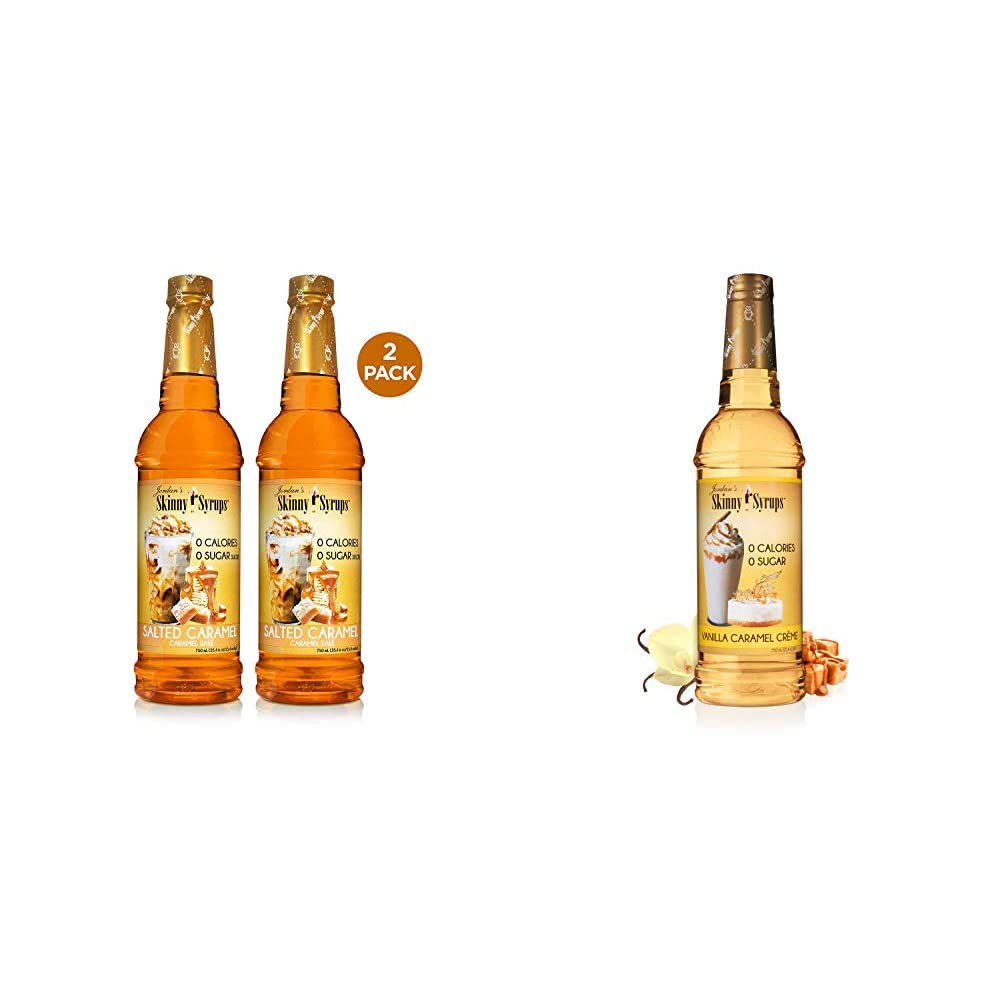 Jordan's Skinny Syrups Sugar Free Coffee Syrups, Salted Caramel and Vanilla Caramel Creme Flavors | Zero Calorie Flavoring for Drinks and Foods | Gluten Free, 25.4 Fl Oz, 3 Pack