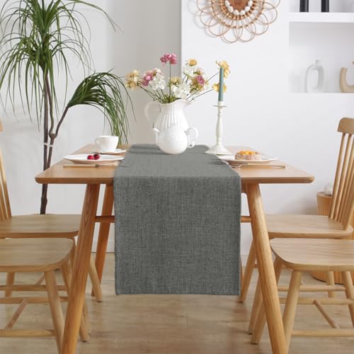 AMFUN Camino de Mesa Moderno, Camino de Mesa de Lino, Gris 40*140CM Camino de Mesa, para Hogar Mantel de Mesa Decoración Fiesta Vacaciones Decoración de Mesa Comedor