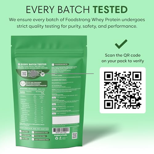 Image of Foodstrong Whey Protein Powder (Concentrate + Isolate), 100% Hormone Free Grass-Fed Whey, 24G Protein & 6.6G BCAA, Mango, With Turmeric & Digestive Enzymes, 1KG