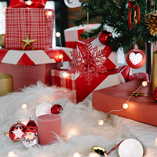 Christmas Ball Ornaments Set，70Pcs Includes Santa Claus Snowflakes For Xmas Tree Shatterproof Christmas Tree Decor With Hanging Rope Decoration Gift Box (Red & White) #TOP4